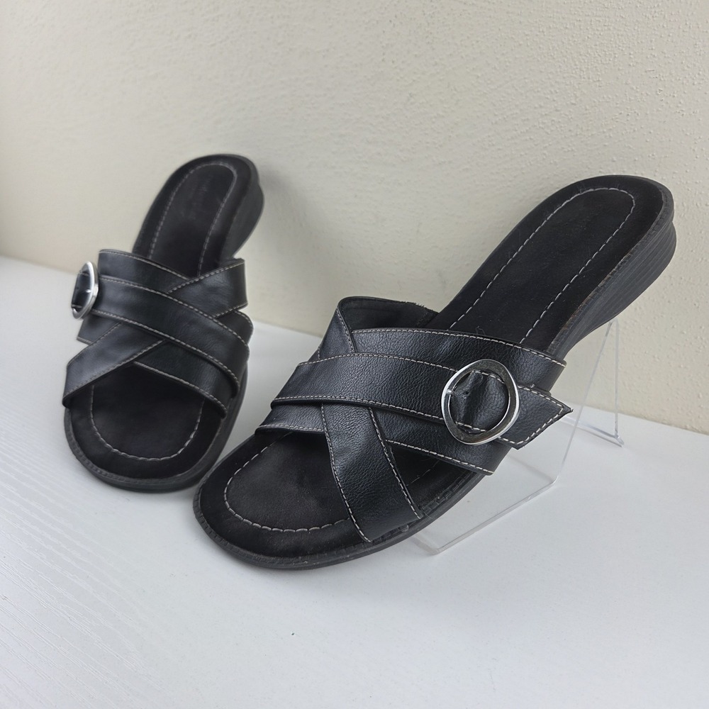 Comfort Plus By Predictions Black Cross Strap Slides Comfort Sandals Wmns Sz 8W